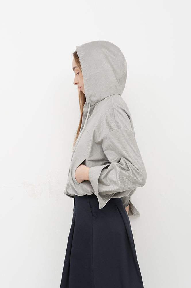 Куртка-сорочка вельвет з каптуром св.сірий (КУ 18)